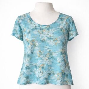 Fresh Produce Women’s Aqua Blue Tropical Short Sleeve Tee Top Size 1X Summer